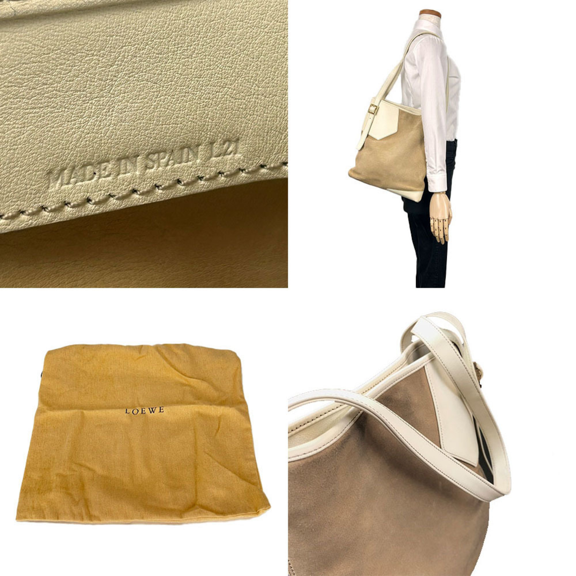 LOEWE one shoulder bag Anagram suede leather beige ivory ladies