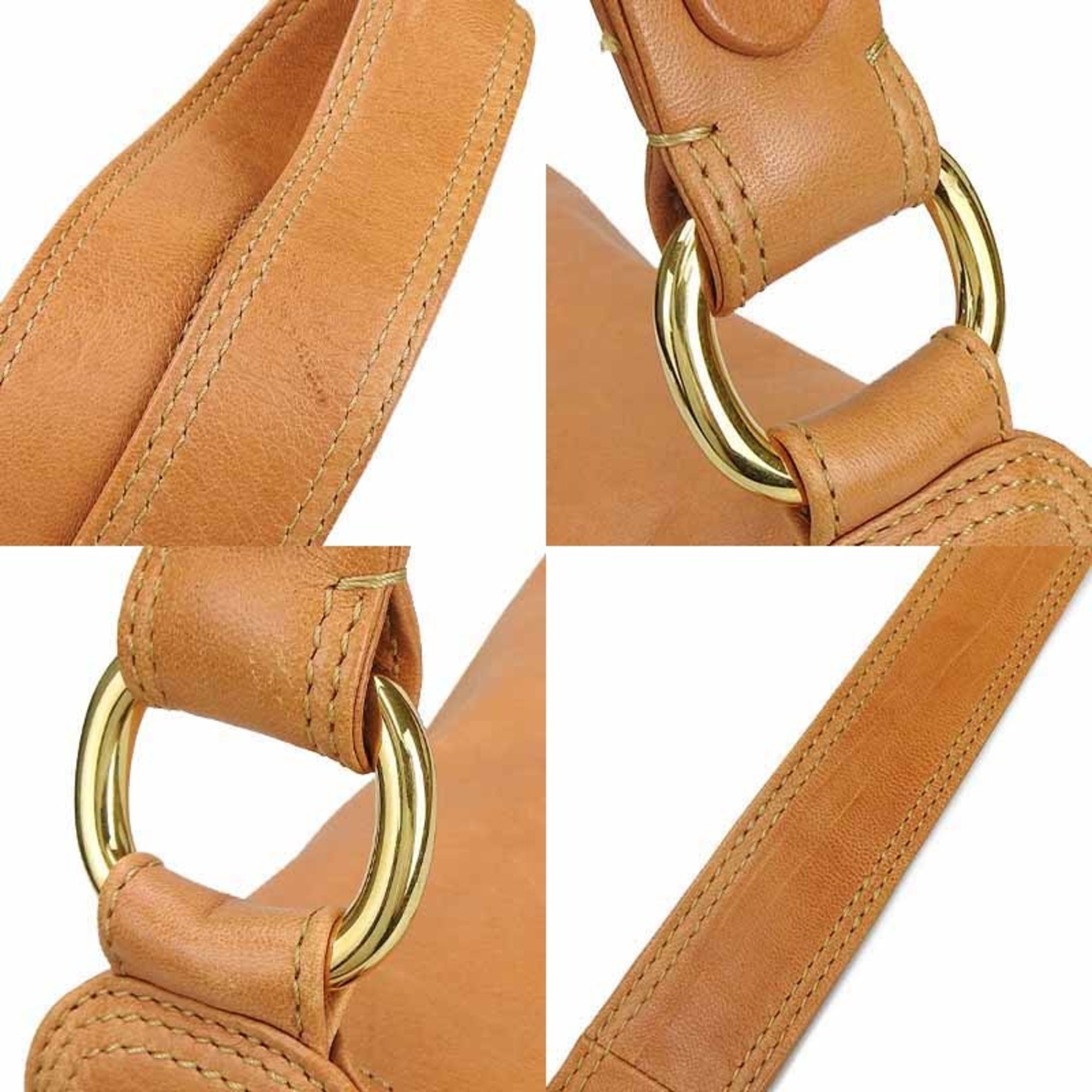 Celine CELINE shoulder bag camel side pocket leather ladies