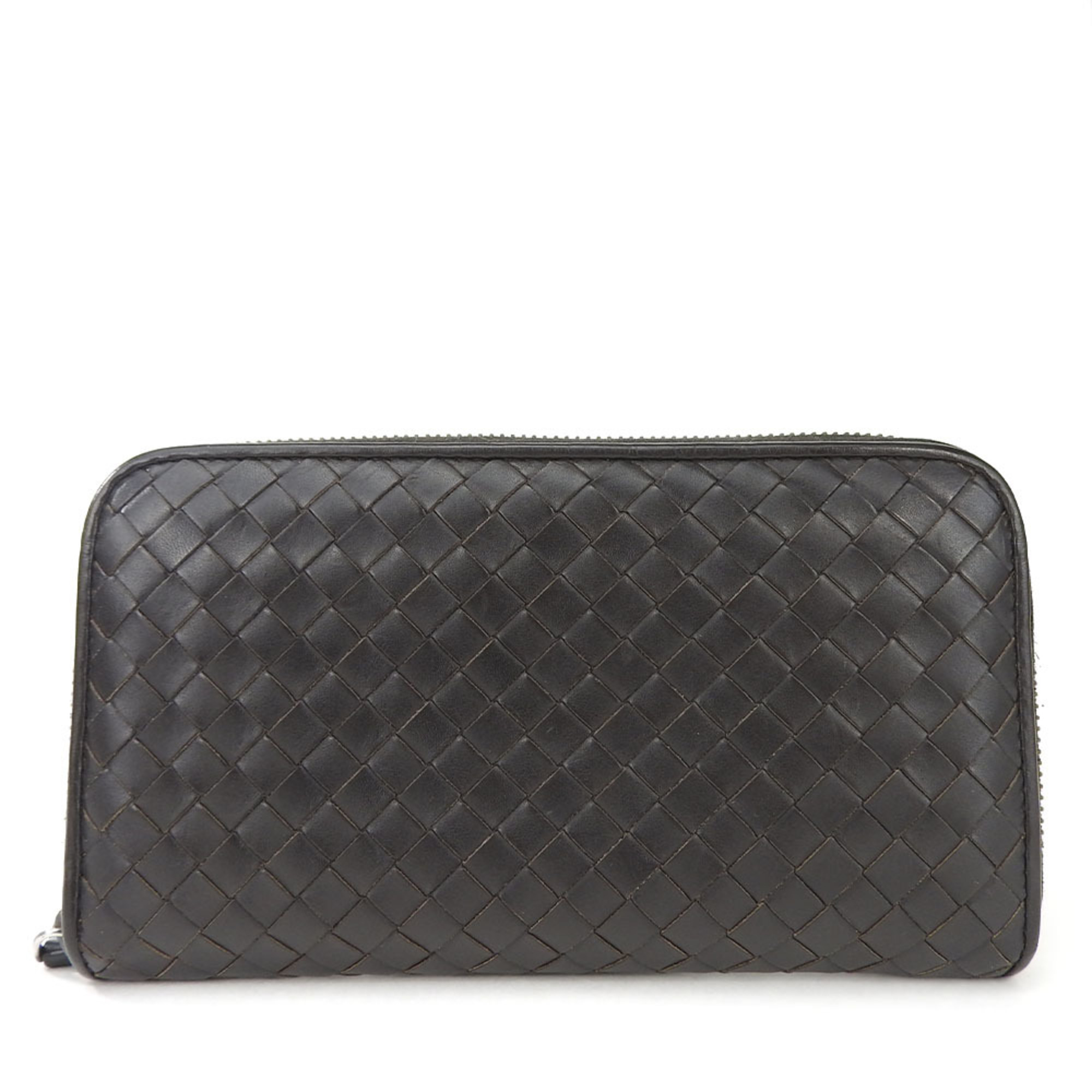 Bottega Veneta Round Long Wallet Intrecciato Dark Brown Leather Zippy Accessories Women Men Unisex BOTTEGA VENETA Zip Around