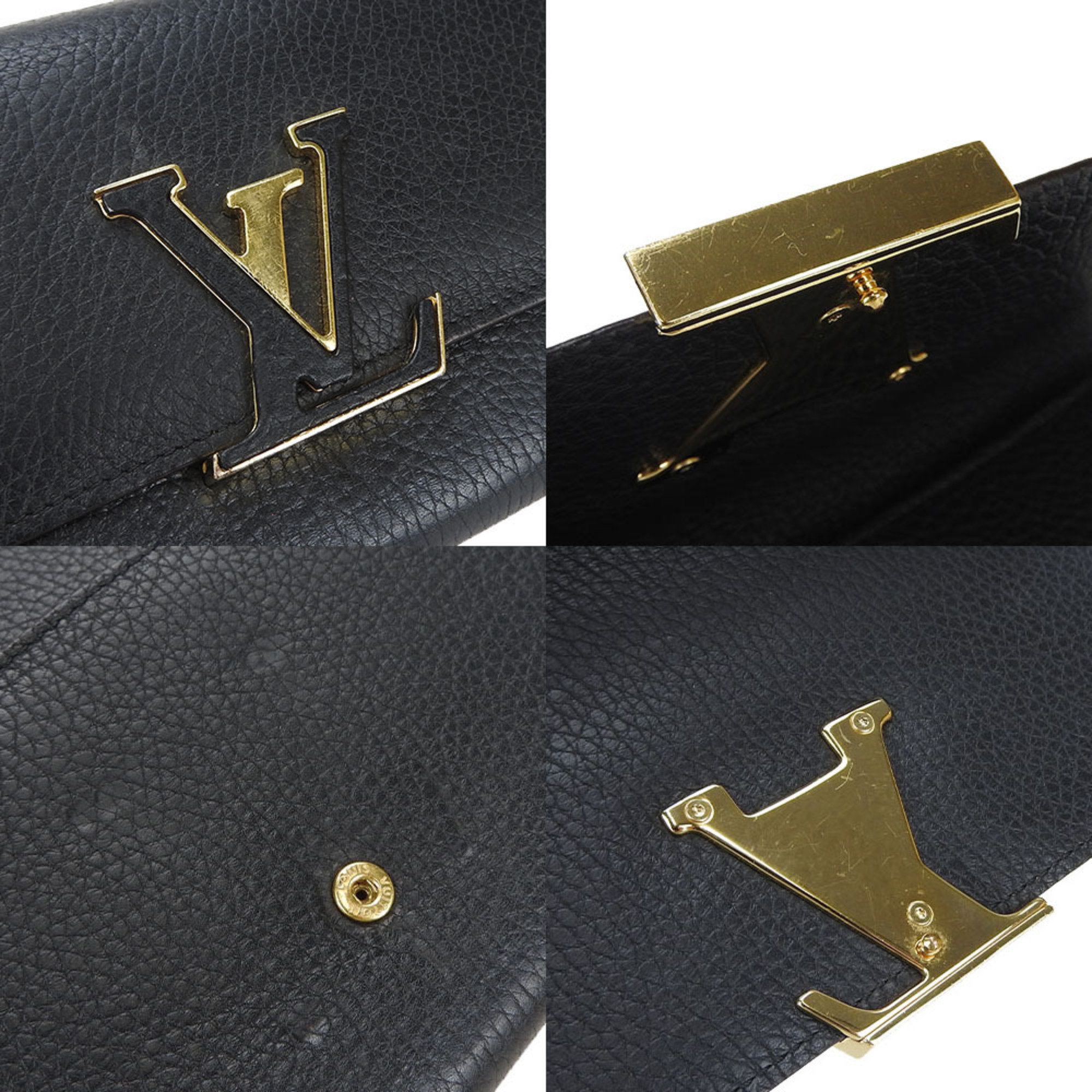 Louis Vuitton Bifold Long Wallet Portefeuille Capucines LOUIS VUITTON M61248 Black Pink Leather Ladies LV Gold