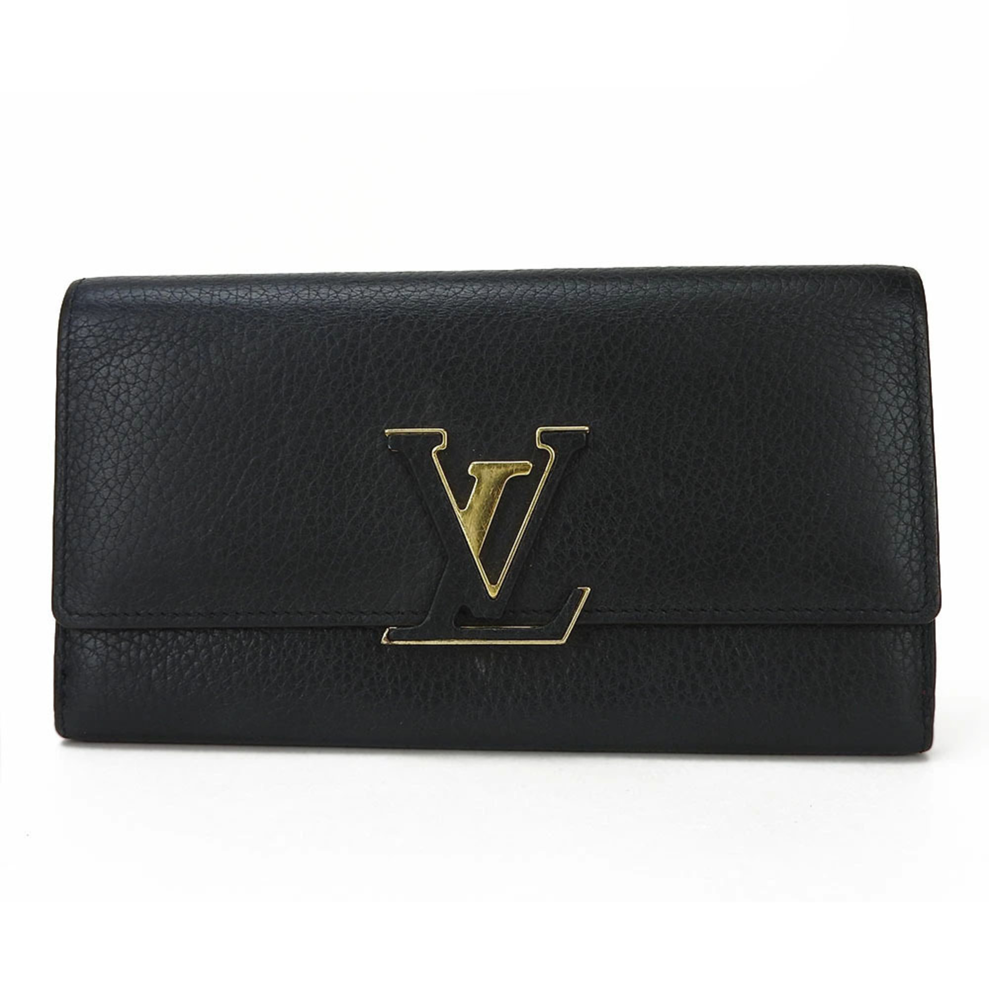 Louis Vuitton Bifold Long Wallet Portefeuille Capucines LOUIS VUITTON M61248 Black Pink Leather Ladies LV Gold