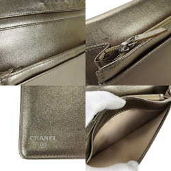 CHANEL Bifold Long Wallet New Line Jacquard Nylon Coating Coco Mark 1 Leather Women's long wallet coco leather gold second Hand used