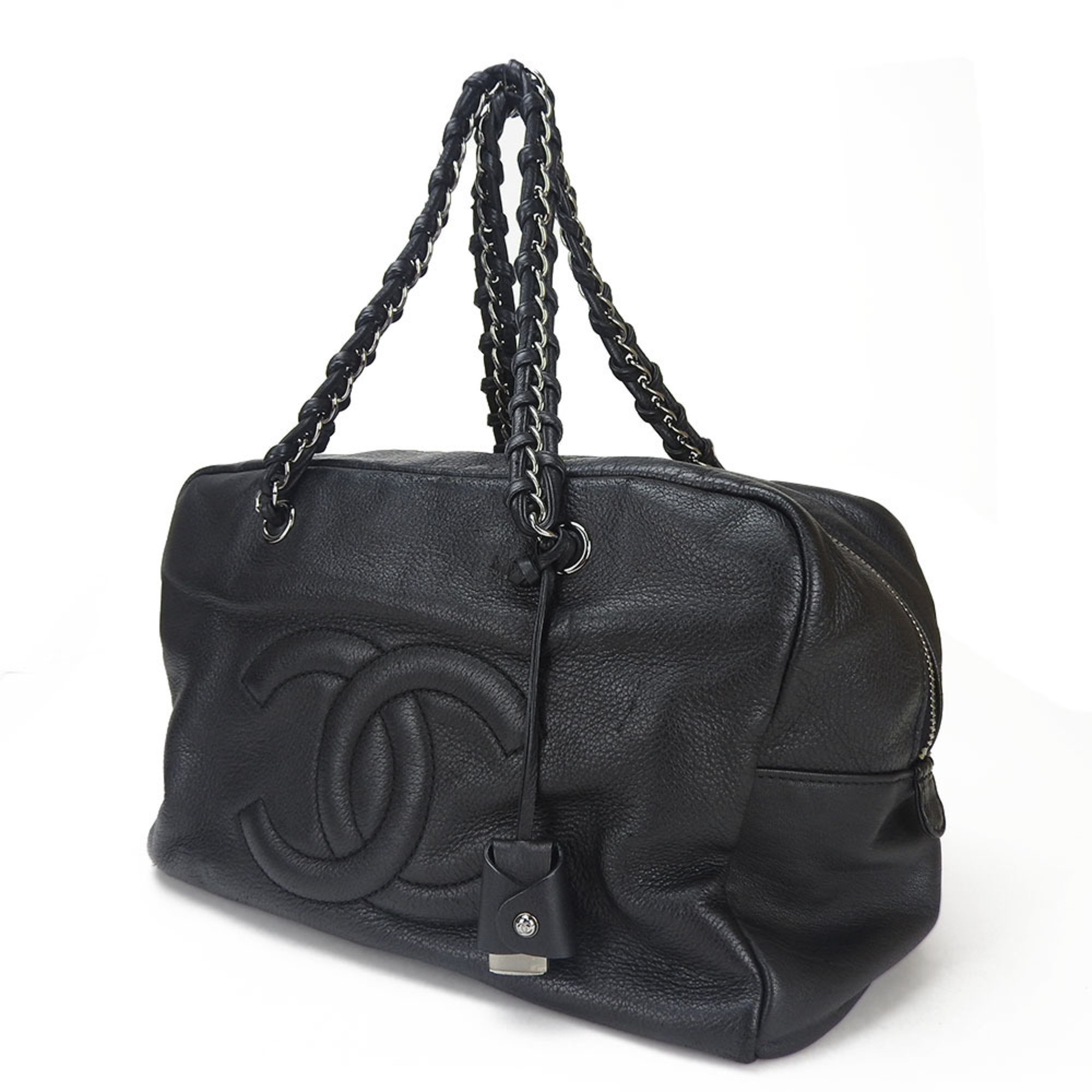 CHANEL chain Boston bag handbag leather black 10 series here mark ladies boston
