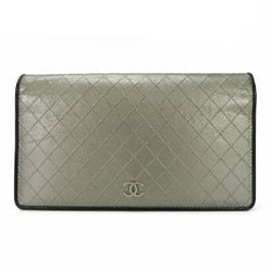 CHANEL Bifold Long Wallet Metallic Silver 1 Coco Mark Coin Purse Leather