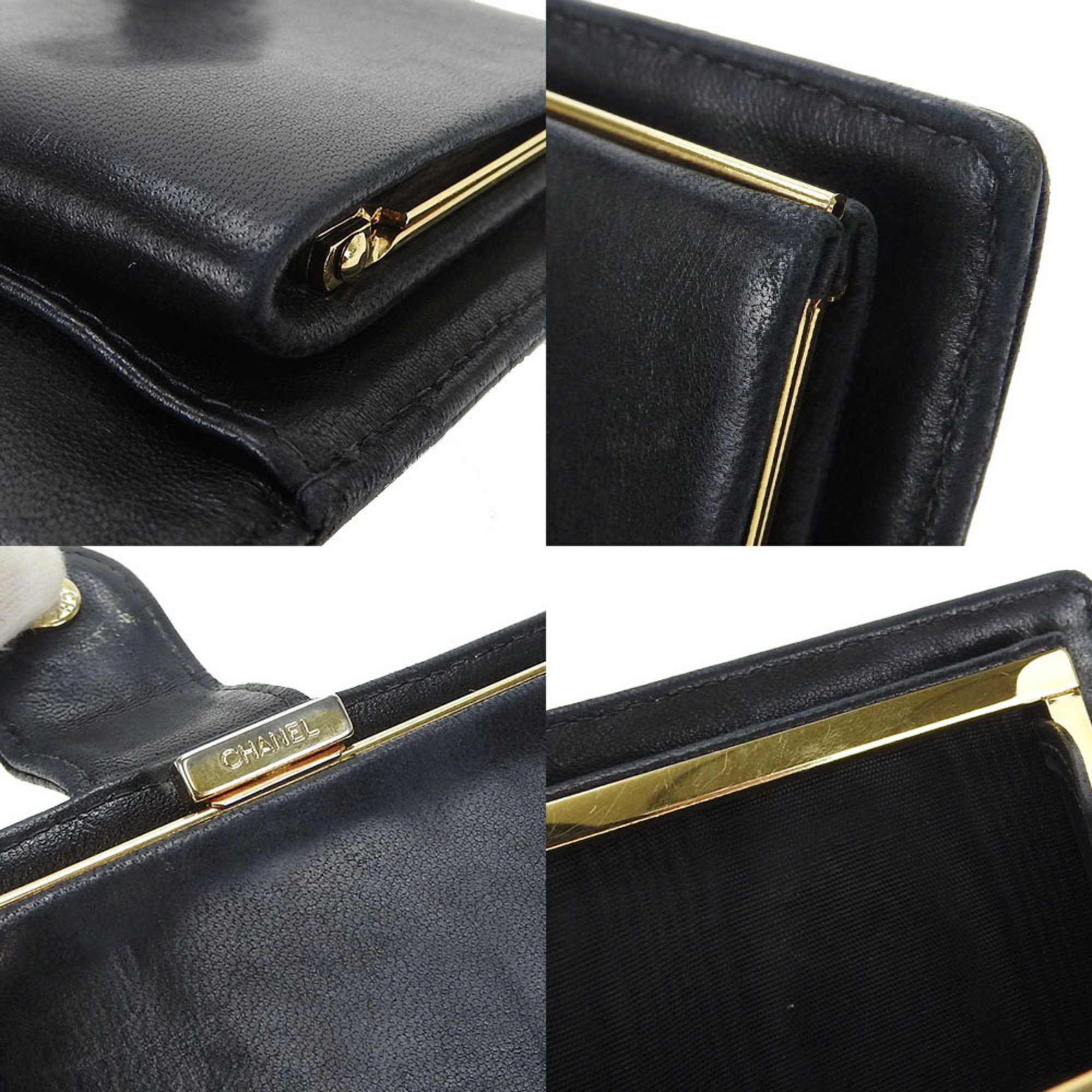 CHANEL Bifold Long Wallet Caviar Skin No. 9 Coco Mark Black Leather Ladies skin Gold