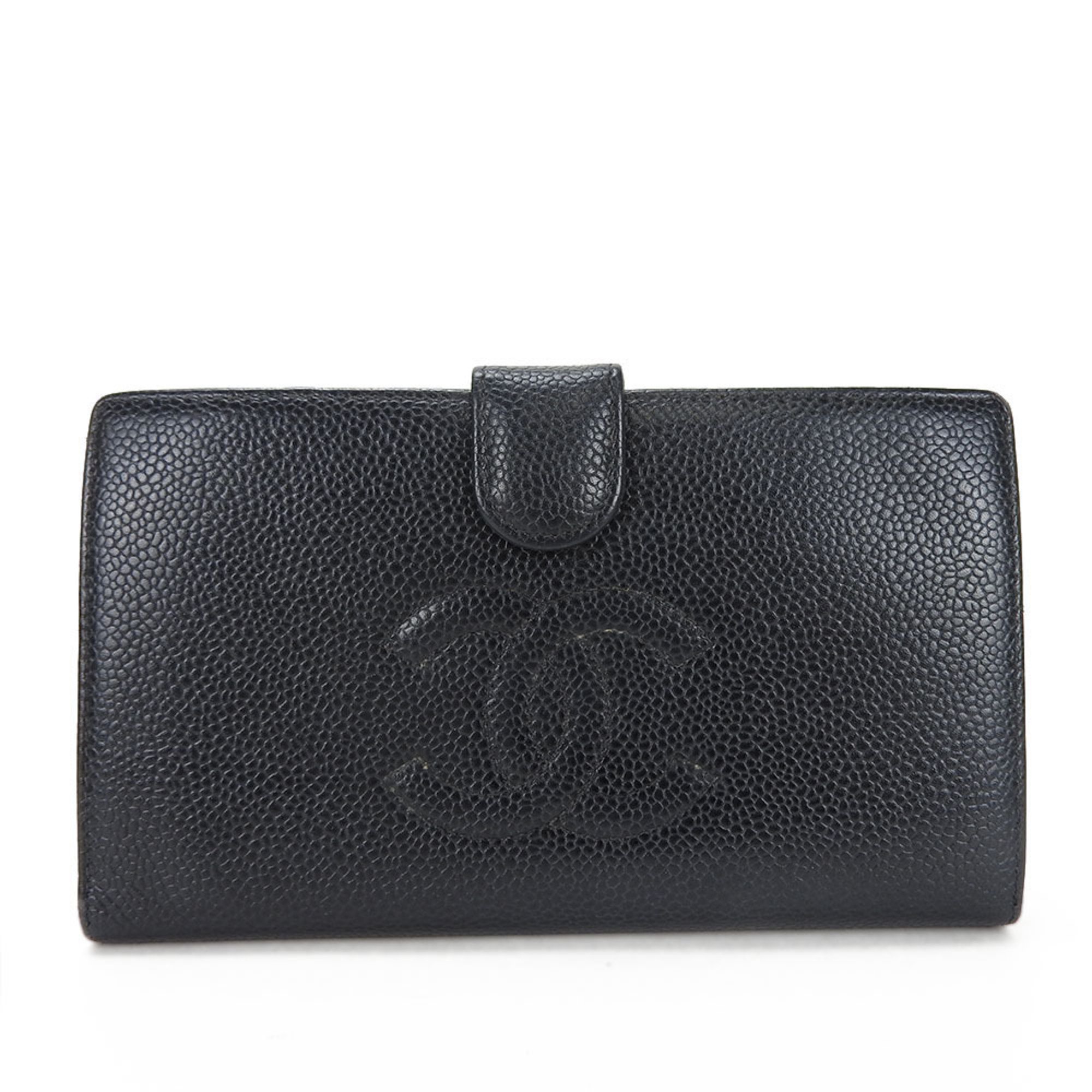 CHANEL Bifold Long Wallet Caviar Skin No. 9 Coco Mark Black Leather Ladies skin Gold