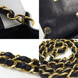 CHANEL Chain Shoulder Bag Mademoiselle Lambskin Leather Coco Mark Navy White Chic Ladies shoulder bag coco leather