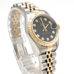 ROLEX Datejust Black Dial SS K18YG 10P Diamond Combination P Number Ladies AT Automatic Watch 79173G