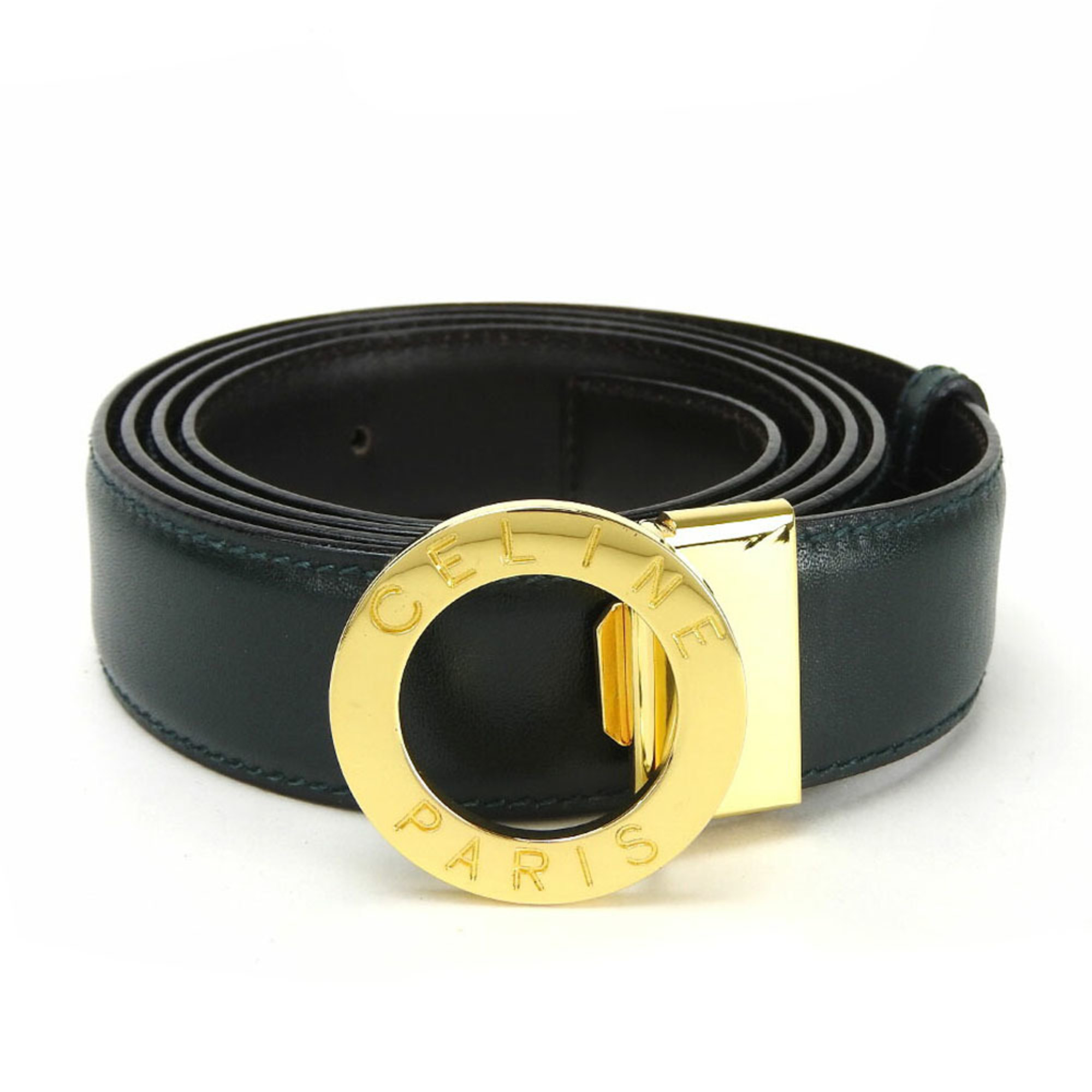 CELINE belt circle notation 110cm leather moss green dark