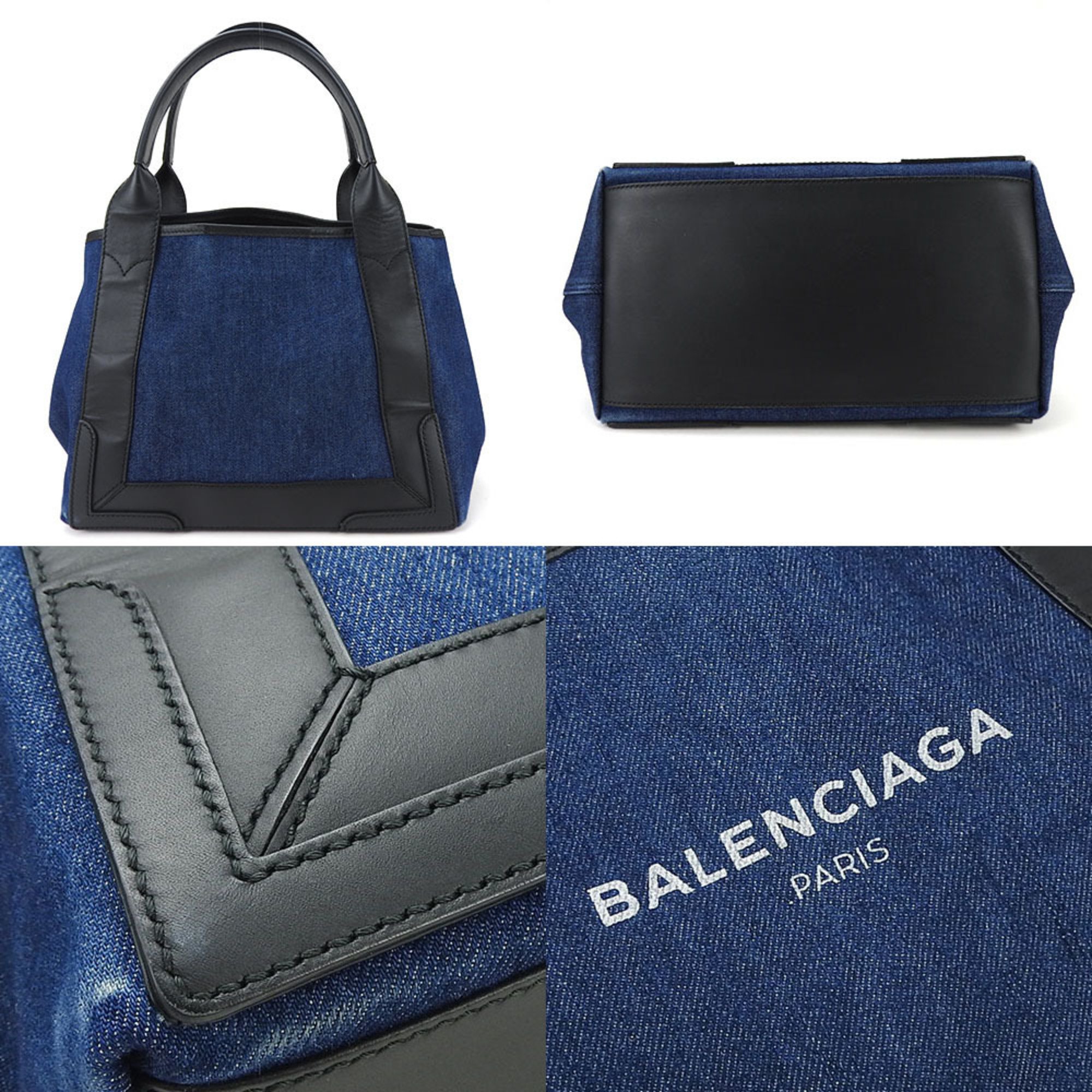 BALENCIAGA tote bag Cabas S 339933 leather navy black ladies denim