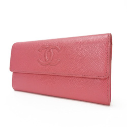 CHANEL long wallet bi-fold pink caviar skin here mark 2 ladies coco Caviar leather