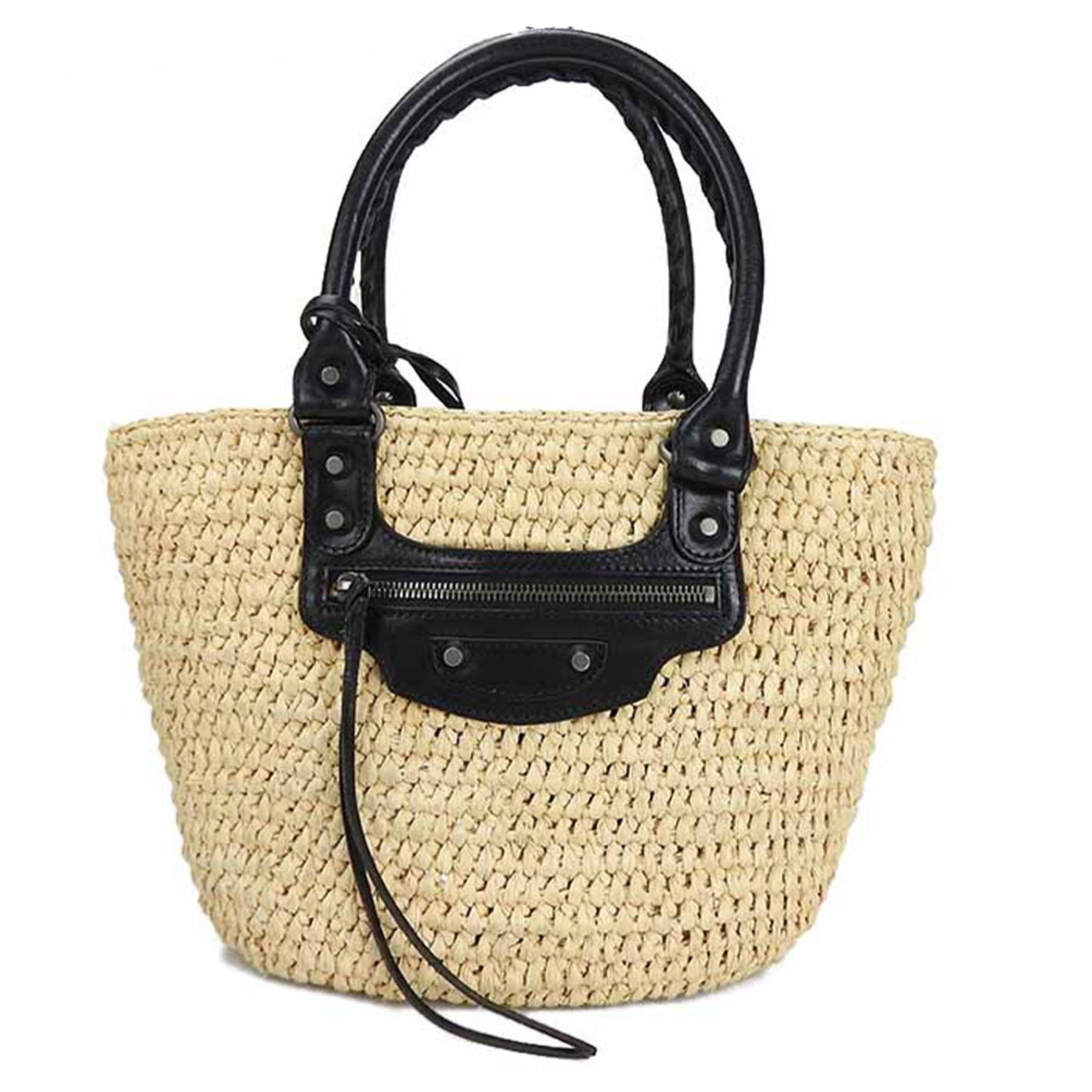 Balenciaga Handbag Raffia Pannier XS BALENCIAGA 466498 Leather Natural BLACK Black Women's hand bag