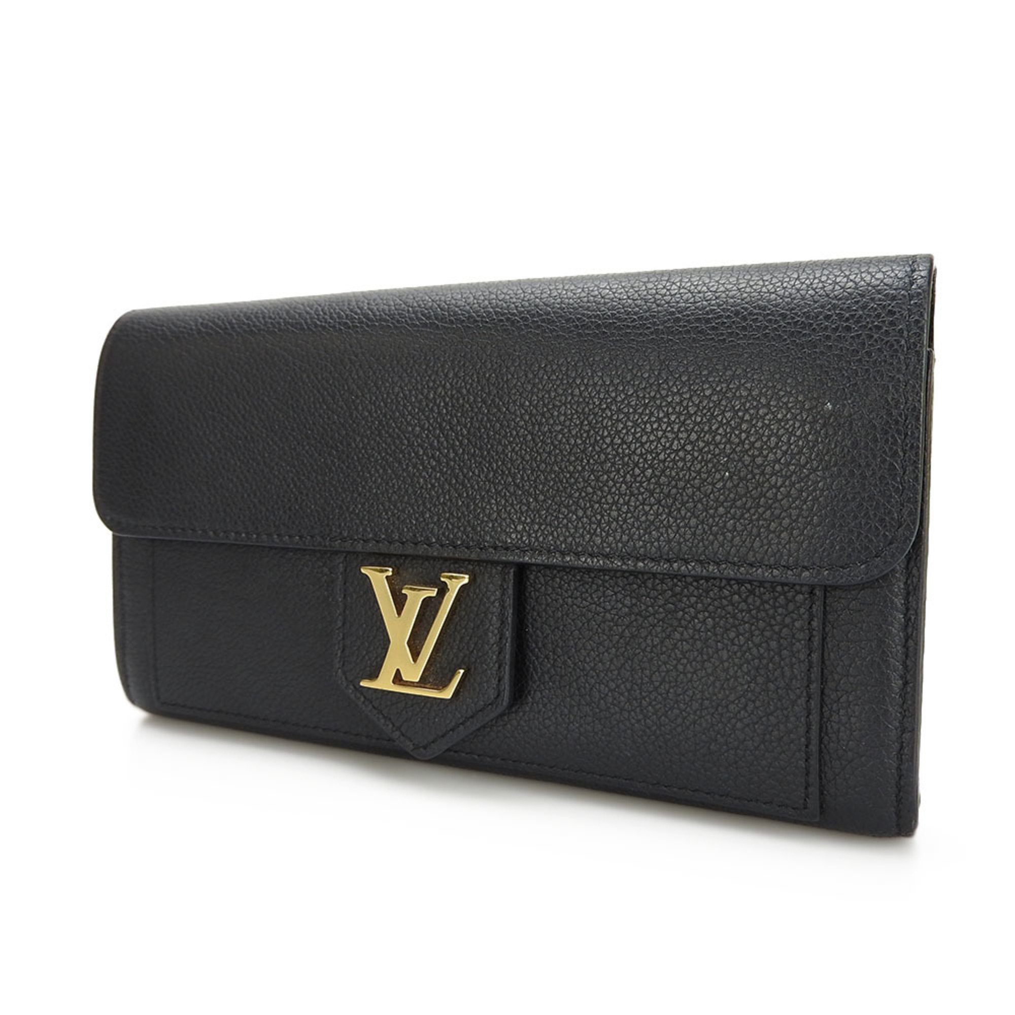 LOUIS VUITTON Long Wallet Portefeuille Lock Me Leather Black M60861 Women's LV Vuitton Initial Gold