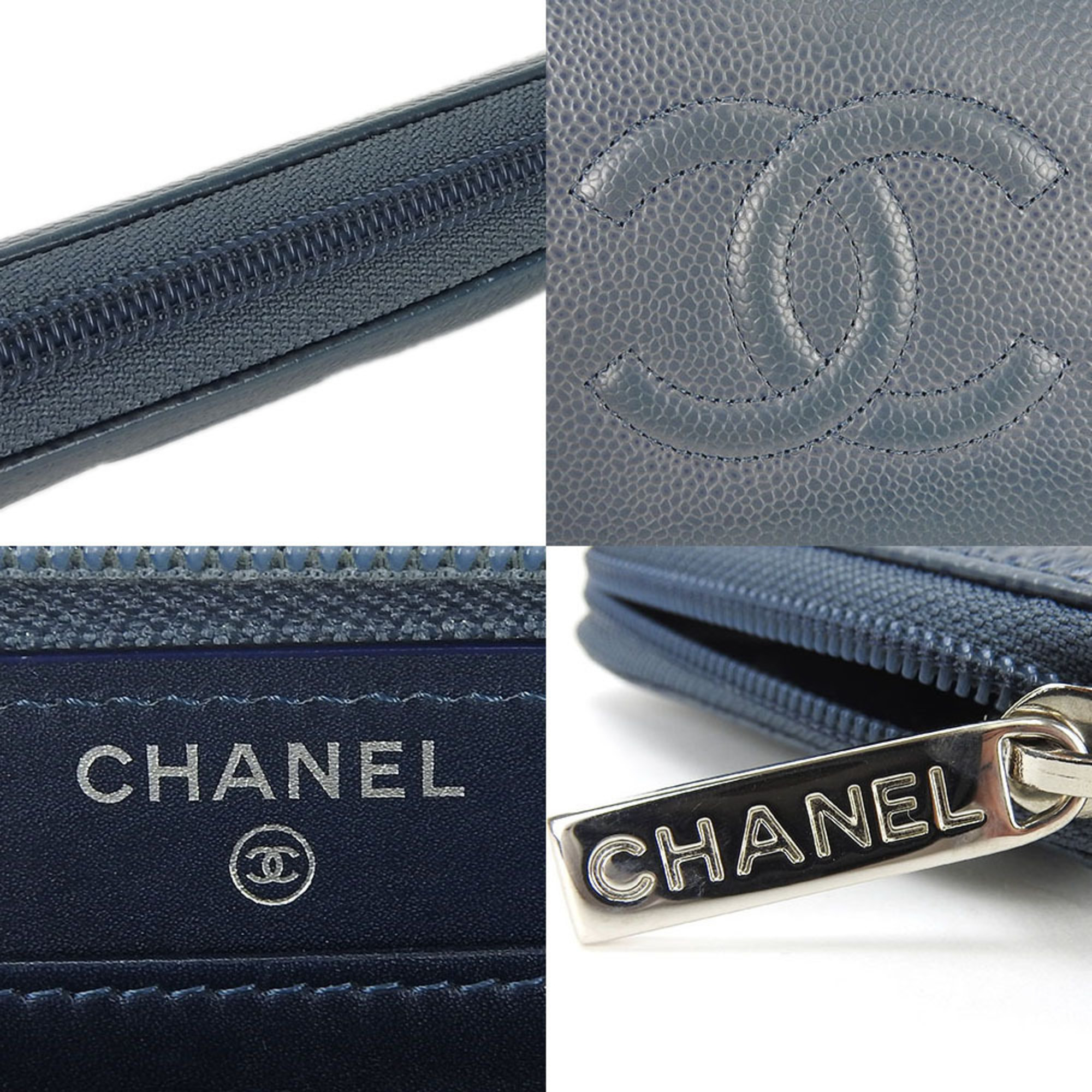 CHANEL Round Long Wallet Caviar Skin Blue 17th Series Coco Mark Ladies wallet blue coco skin leather