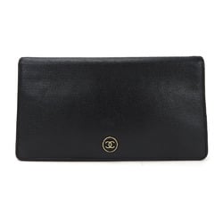 CHANEL bifold long wallet A20904 1 Coco button black leather accessories ladies coco