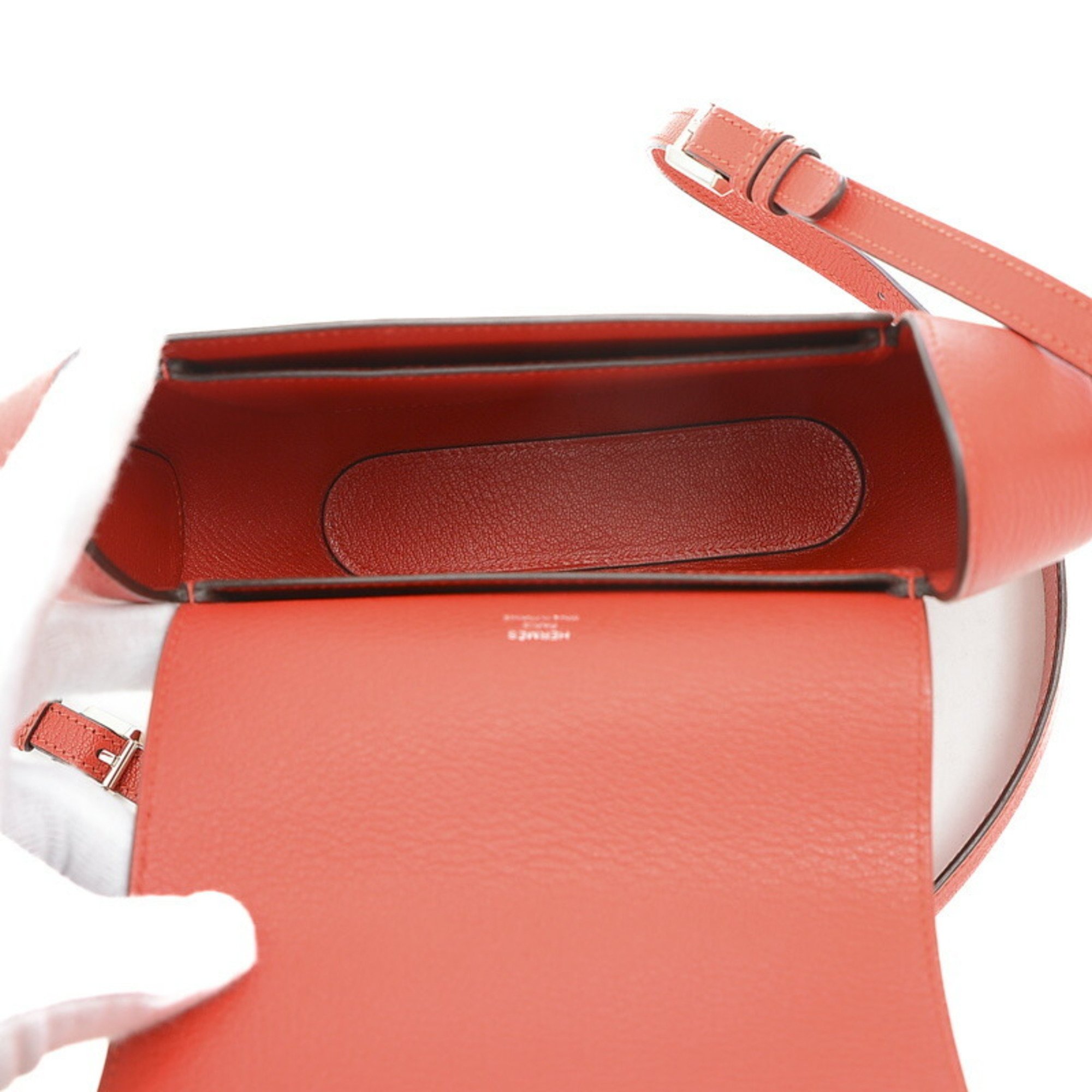 Hermes Octagon Shoulder Bag Chevre Rouge Cazac Silver Hardware A Stamp