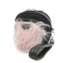 Prada Cargo Clutch Bag Pouch Multi Case Nylon/Fur Black/Pink 1NE028