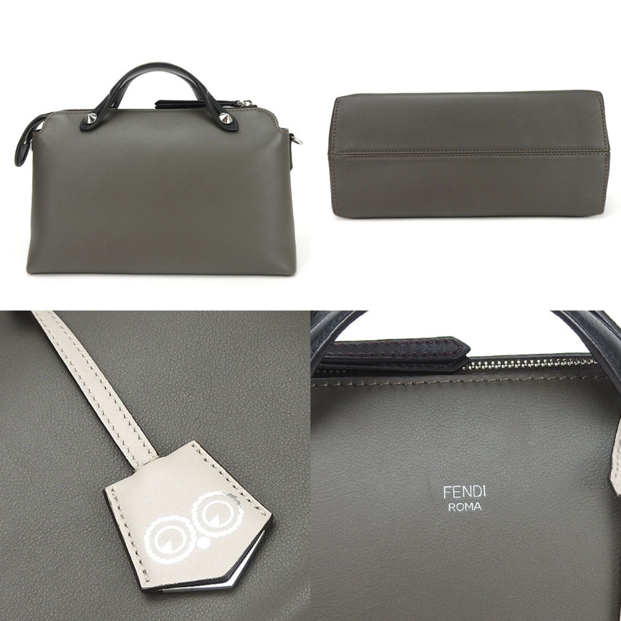 FENDI Hand Bag Shoulder 8BL124-5QJ Visaway Leather Gray Black Ladies
