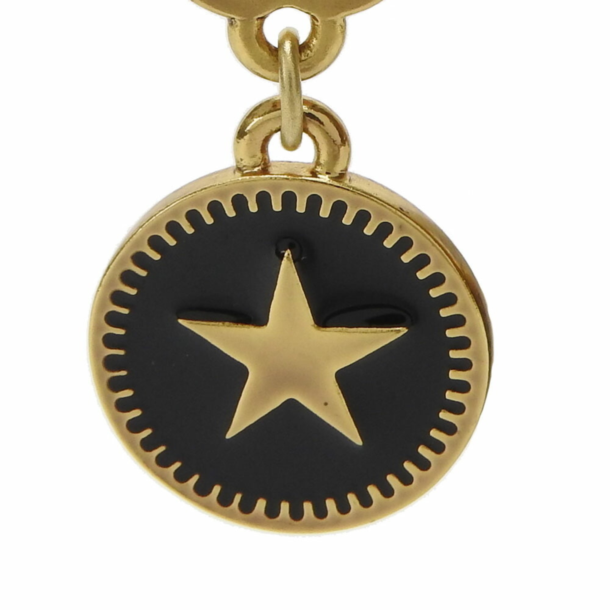 CHANEL Earrings Gold Black Coco Mark Star Swing Plated 01P GP Accessories Women's