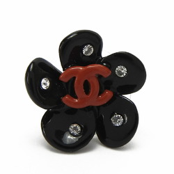 CHANEL Earrings Coco Mark Gold 04P Black Flower Rhinestone Plated Accessories Women's