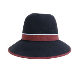 HERMES Hat Wool Black x Bordeaux Light Blue Unisex