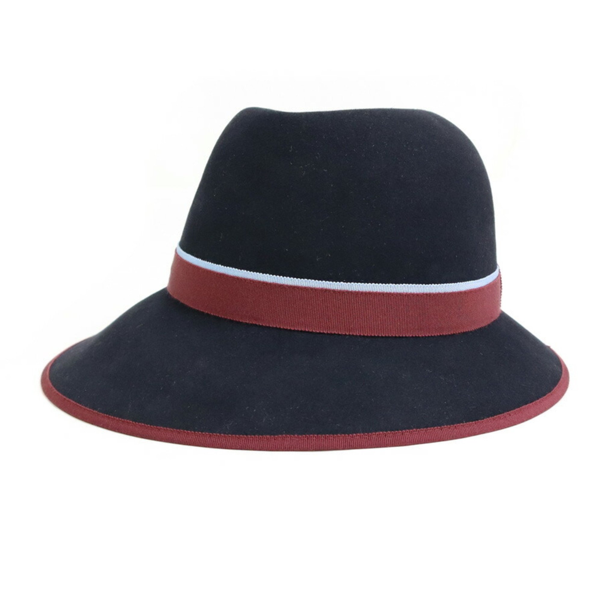 HERMES Hat Wool Black x Bordeaux Light Blue Unisex