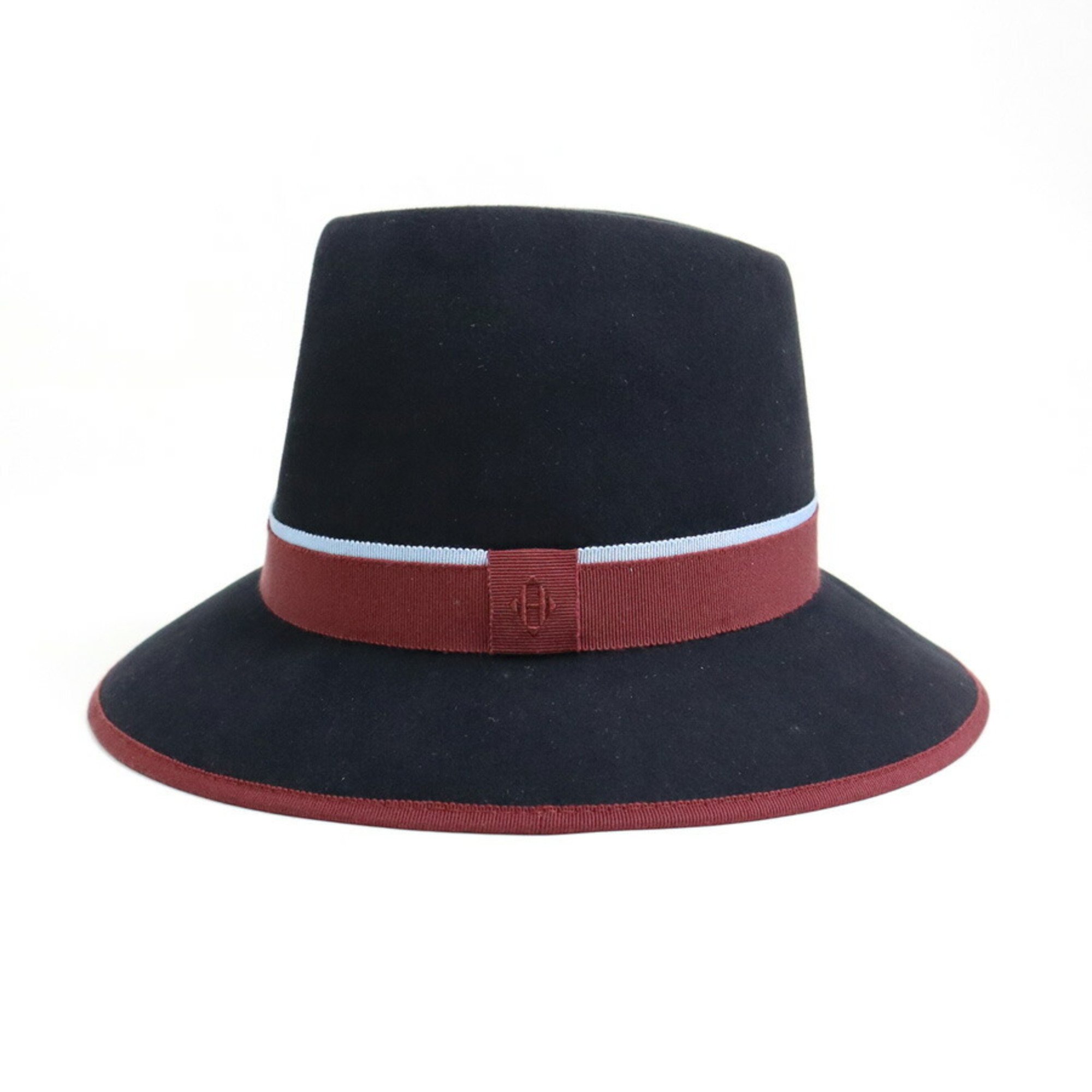 HERMES Hat Wool Black x Bordeaux Light Blue Unisex