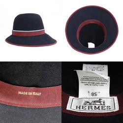 HERMES Hat Wool Black x Bordeaux Light Blue Unisex