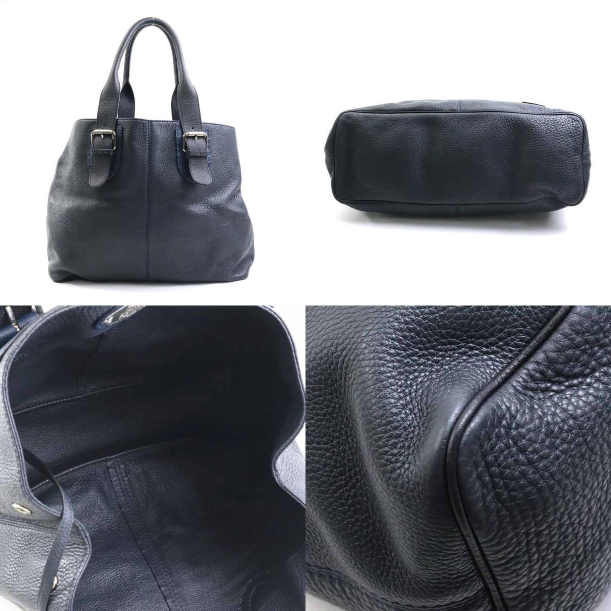 FENDI Handbag Tote Bag Selleria Leather Navy Silver Men's