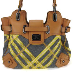Burberry Blue Label Tote Bag Wool Canvas Leather Gray Yellow Brown Ladies BURBERRY BLUE LABEL tote bag