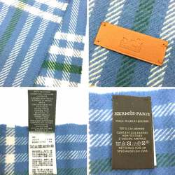 HERMES Hermes muffler check light blue 100% cashmere stole shawl