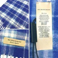 BURBERRY Burberry Check Muffler 100% Cashmere Scarf 8004721 Blue (Bright Lapis) Men's Women's
