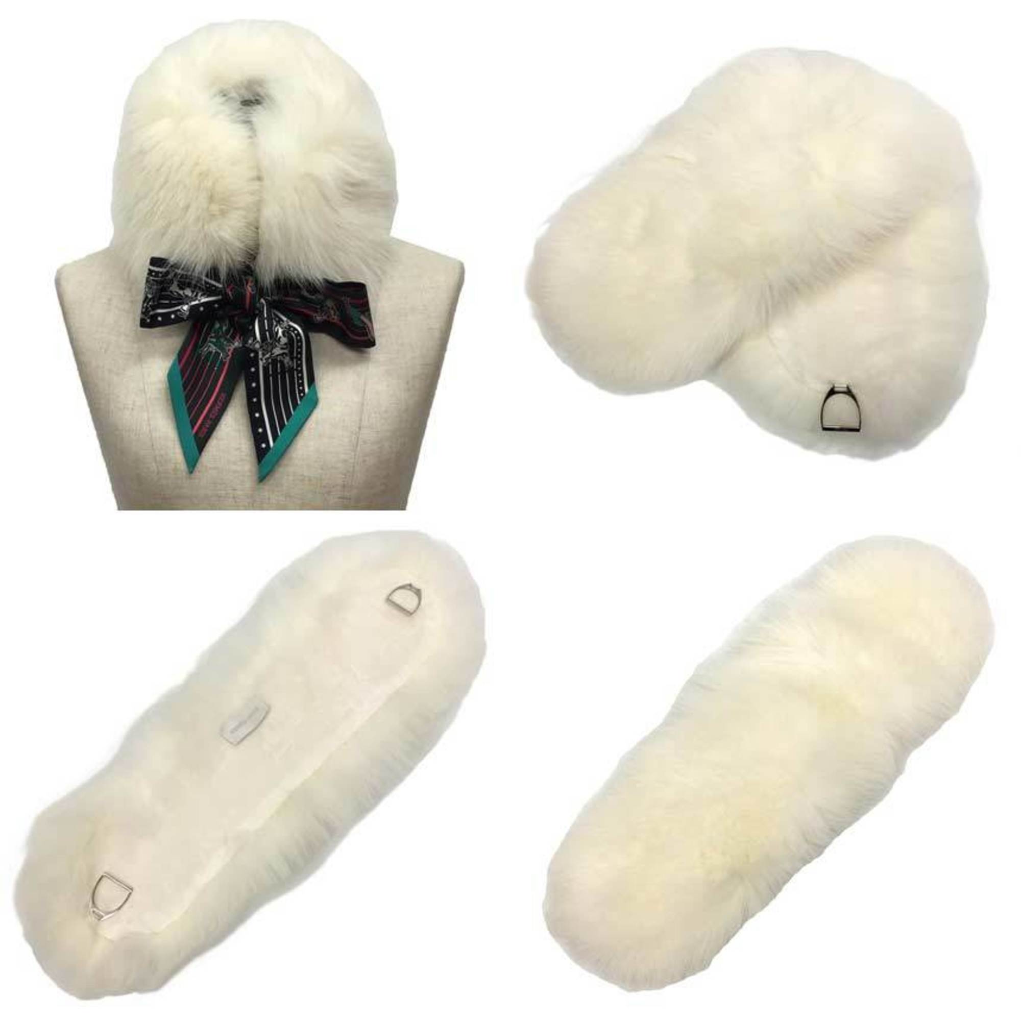 HERMES Tippet Fox Fur Muffler COL ETRIERS EN RENARD White Hermes Stole