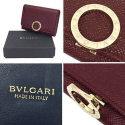Bvlgari BVLGARI BB Clip Business Card Holder Case 30420 Grain Leather Burgundy Wallet Men's
