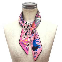 HERMES Twilly Baguette Sous le Charme d'Orphee Scarf Muffler Attracted by the charm of Orpheus 2022 POCKET Rose/Blue/Black (Rose/Bleu/Black) 100% Silk Hermes