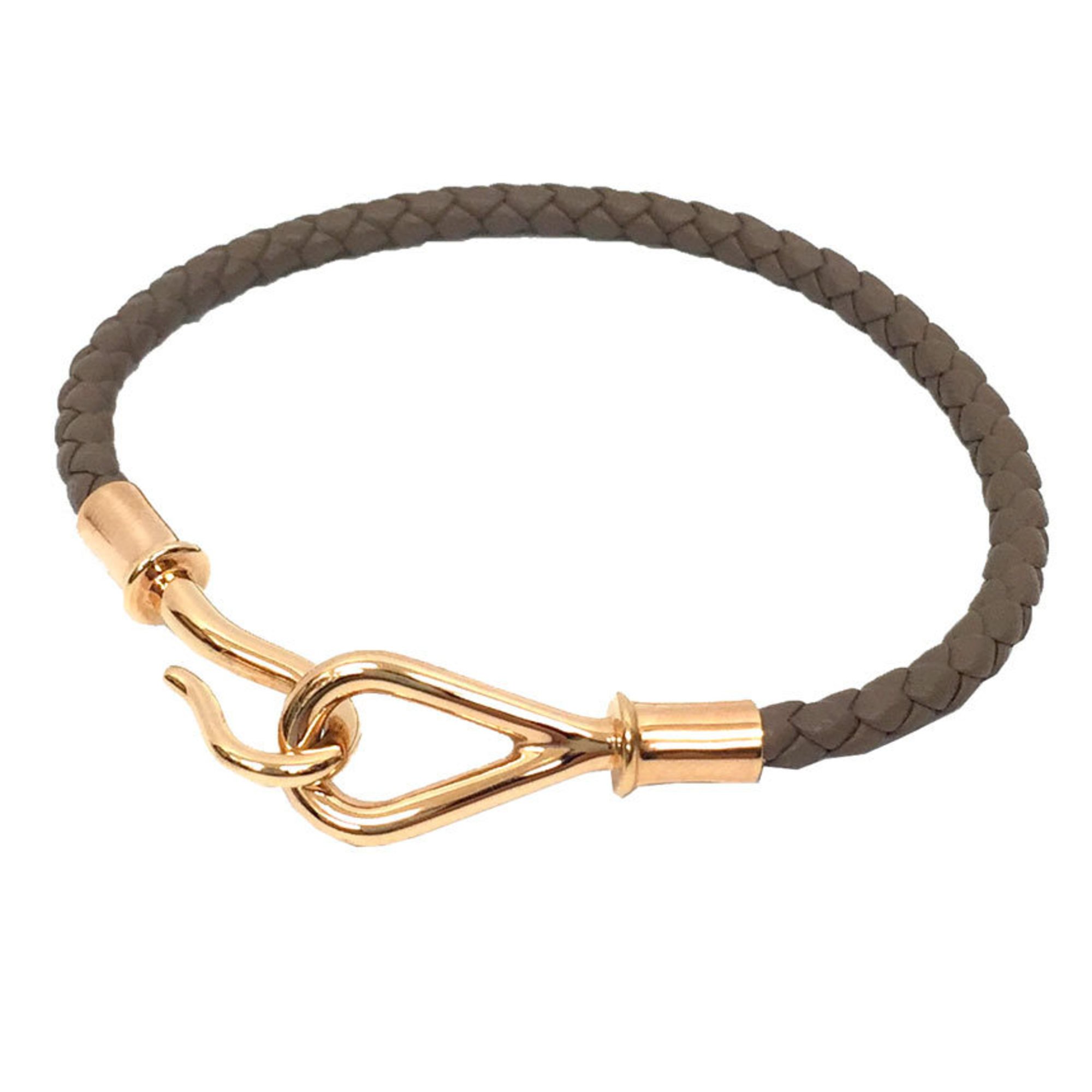 Hermes Leather Bracelet HERMES Jumbo Palladium Plated Etaupe x Rose Gold Intrecciato Men's Women's