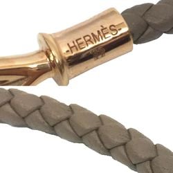 Hermes Leather Bracelet HERMES Jumbo Palladium Plated Etaupe x Rose Gold Intrecciato Men's Women's