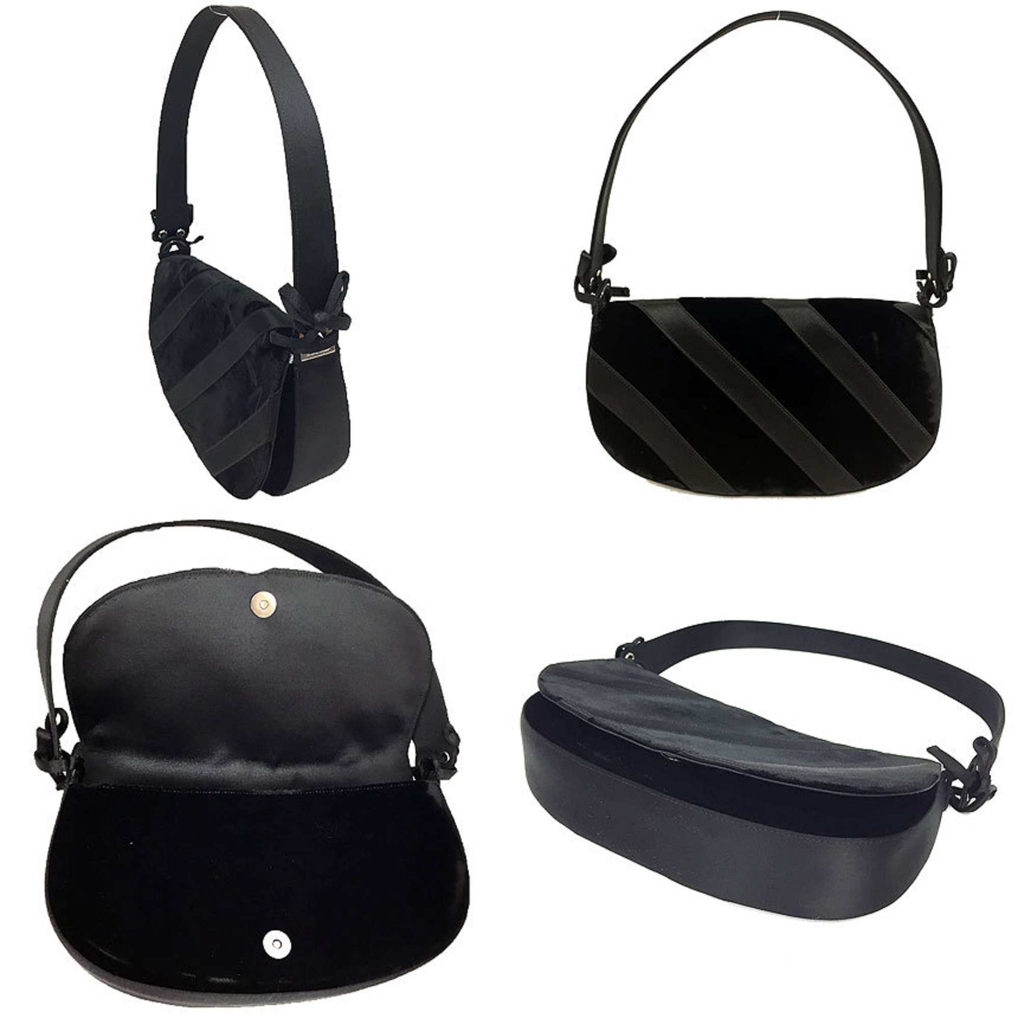 Salvatore Ferragamo Bag 213849 Handbag Black Silk x Velor Back Ladies