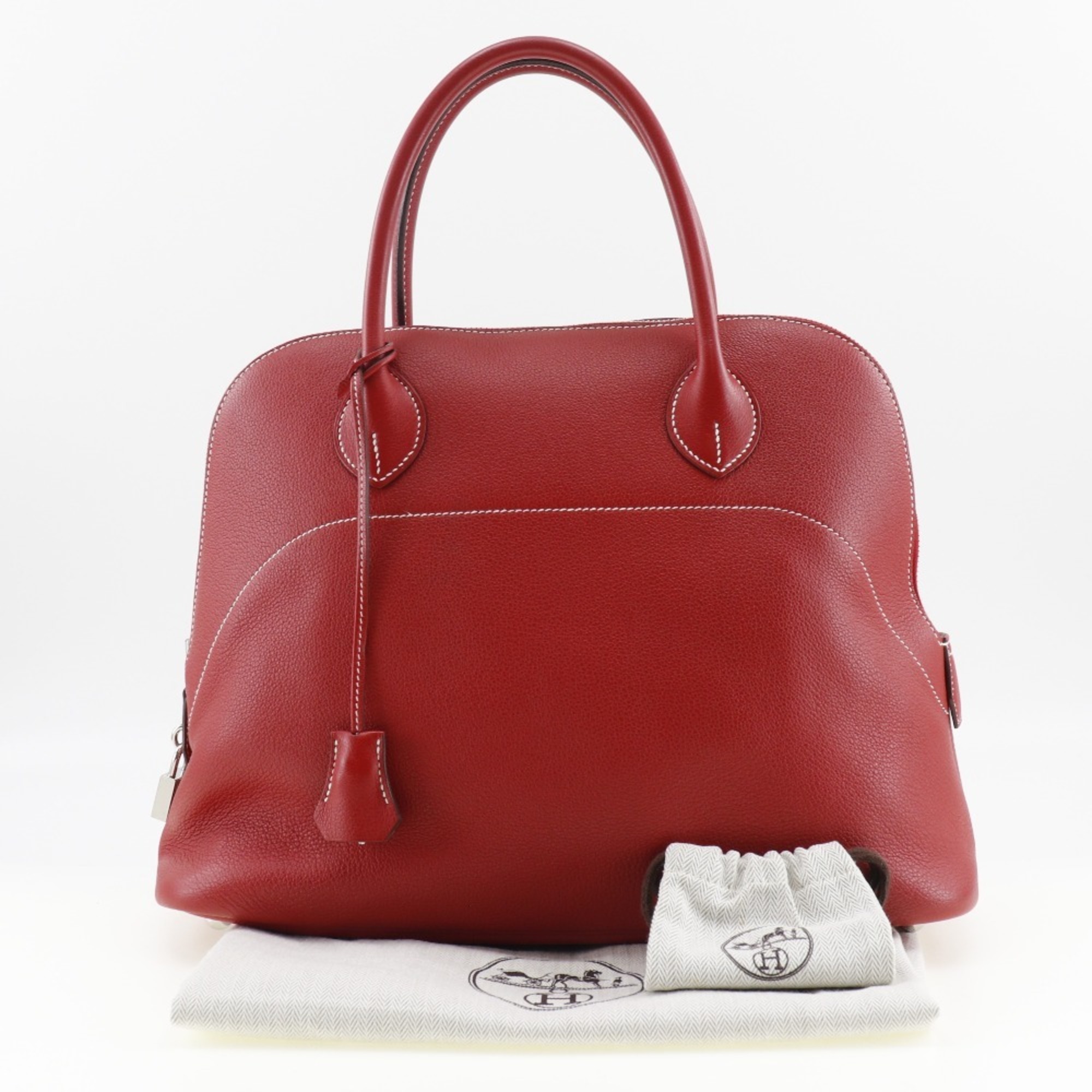 HERMES Bolide Relax 35 Handbag x Taurillon Novillo Rouge Cazac Made in France 2015 Red T Zipper Ladies