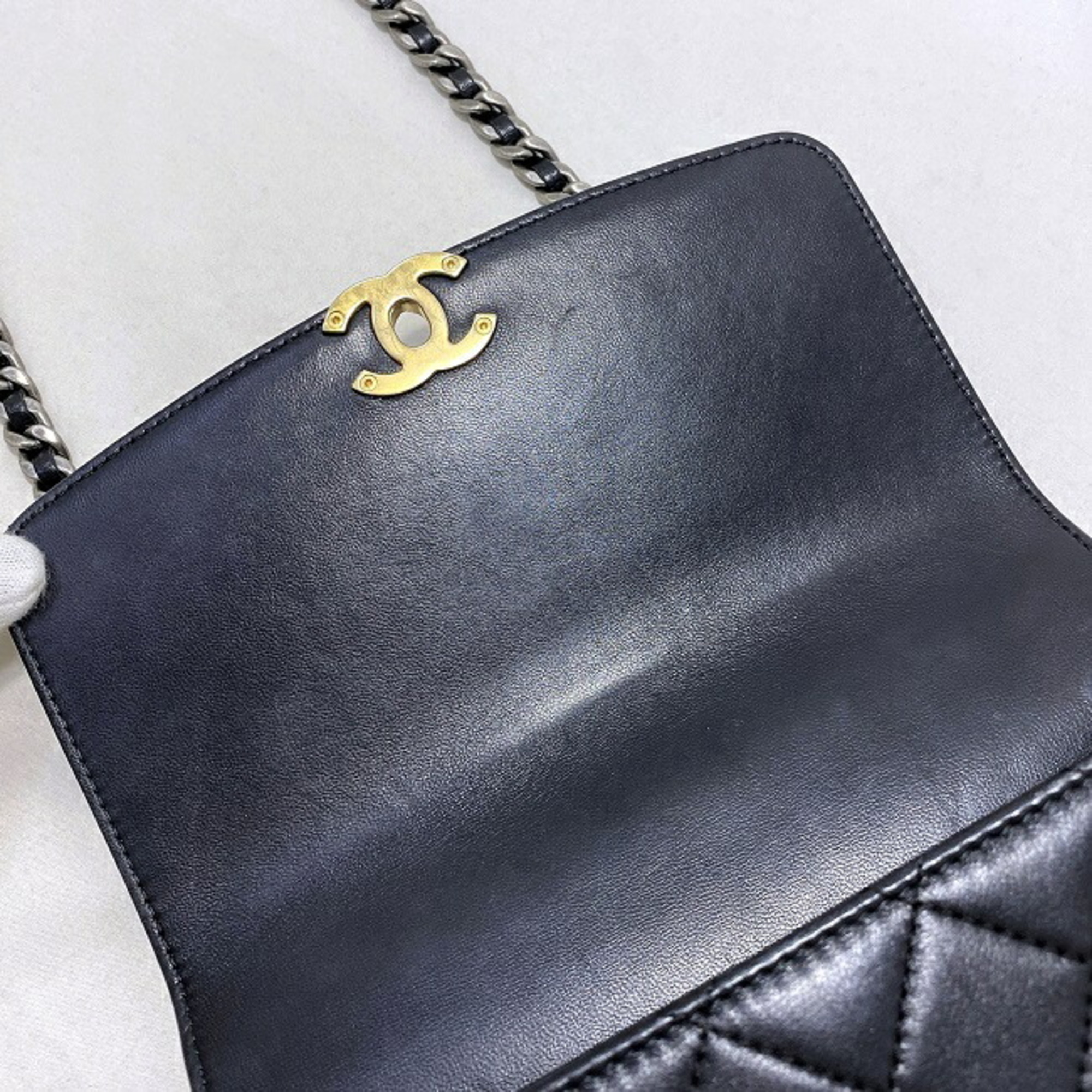 CHANEL 2way bag black gold silver matelasse combination hardware lambskin 29th series chain flap here mark turn lock single handbag