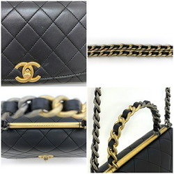 CHANEL 2way bag black gold silver matelasse combination hardware lambskin 29th series chain flap here mark turn lock single handbag