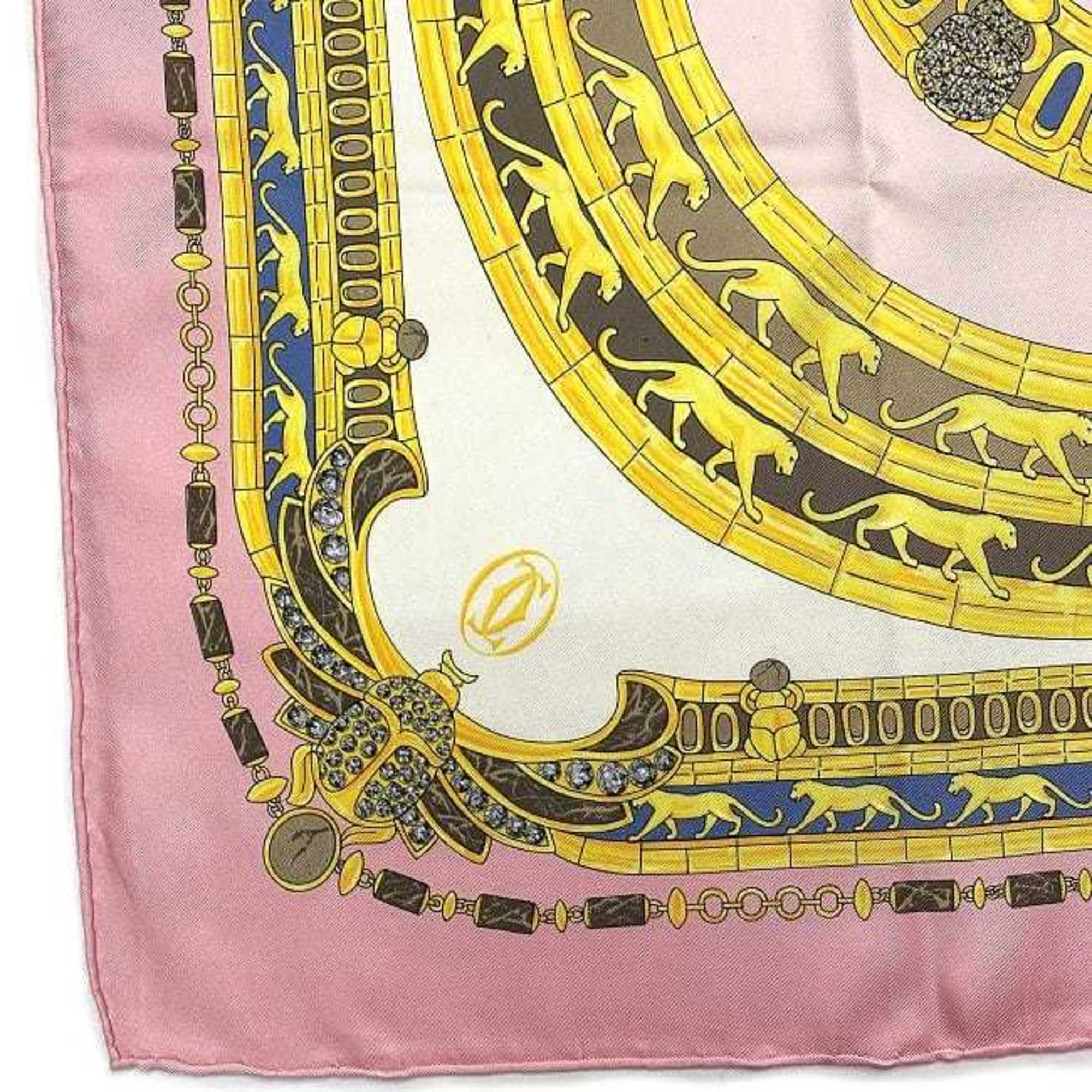 Cartier Scarf Pink Gold Panther Large Size Silk 100% Leopard Must Ladies Fashion