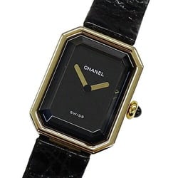 CHANEL Watch Ladies Premiere Quartz 750YG 18K Leather H0090 Square Black Gold Polished