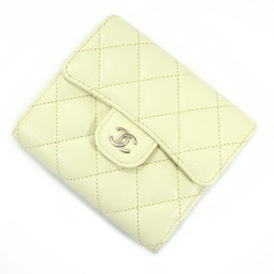 CHANEL Trifold Wallet Matelasse Leather Caviar Skin Classic Small Flap Lemon Yellow Coco Mark Ladies AP0231