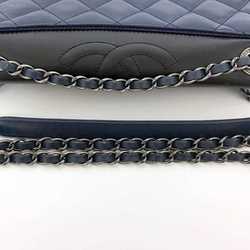 CHANEL Chain Shoulder Bag Navy Black Silver Matelasse Single Flap Leather Lambskin 2 Coco Mark Blue Ladies