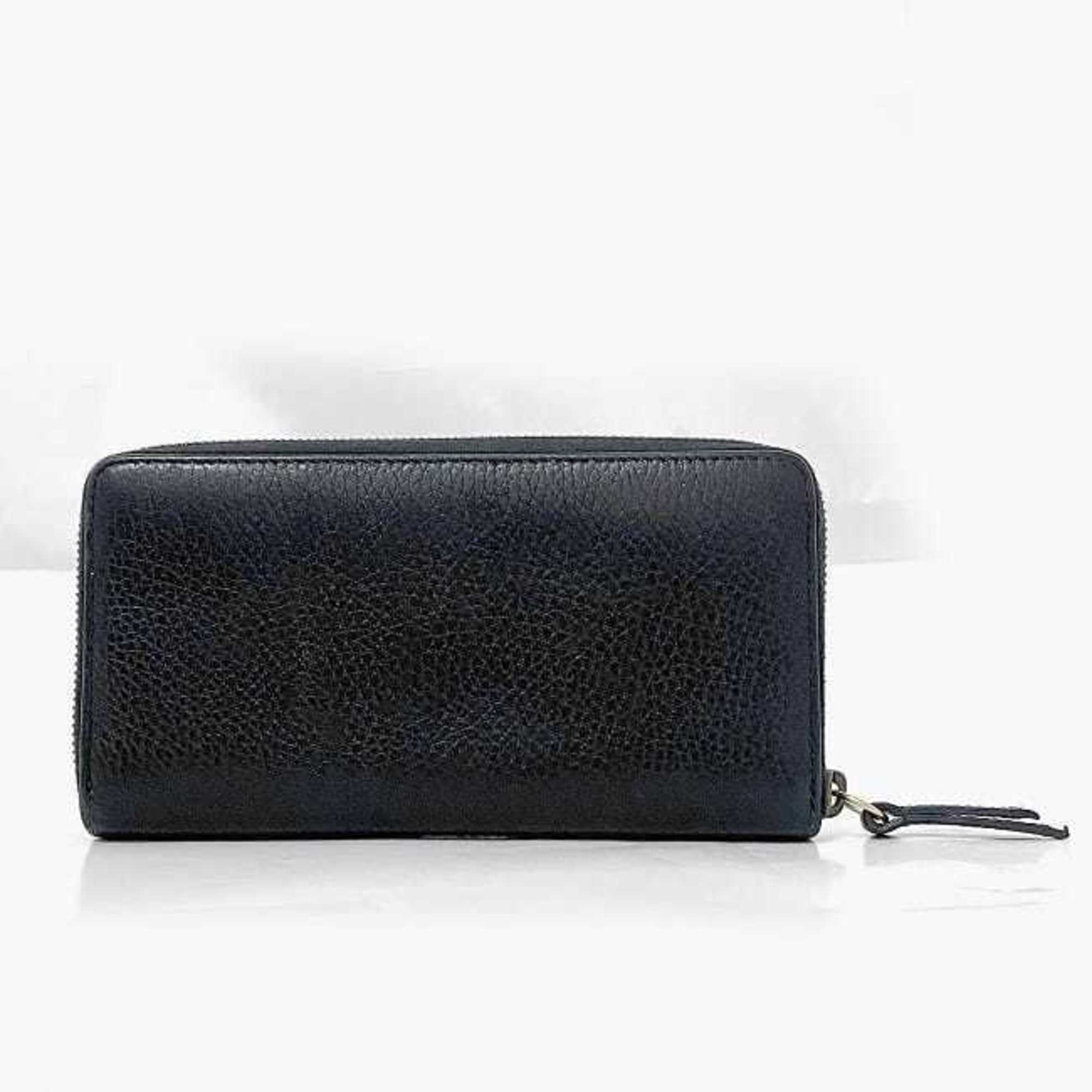 Gucci Round Long Wallet Black Silver GG Marmont Ribbon 524291 Leather GP GUCCI Grain Ladies