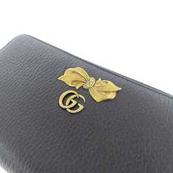 Gucci Round Long Wallet Black Silver GG Marmont Ribbon 524291 Leather GP GUCCI Grain Ladies