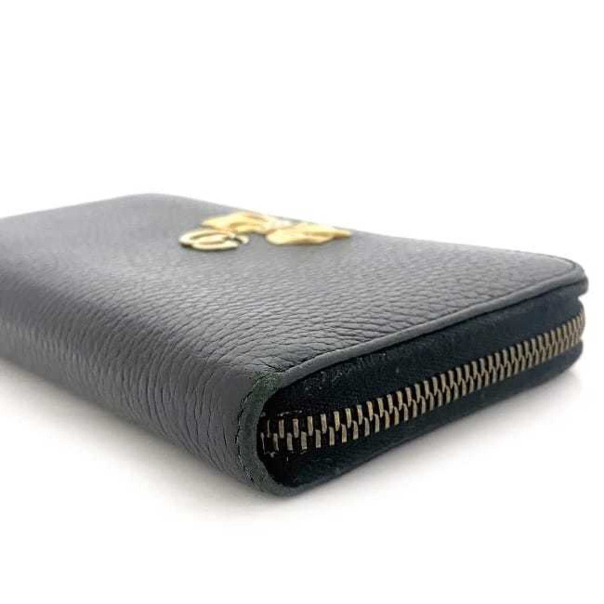 Gucci Round Long Wallet Black Silver GG Marmont Ribbon 524291 Leather GP GUCCI Grain Ladies