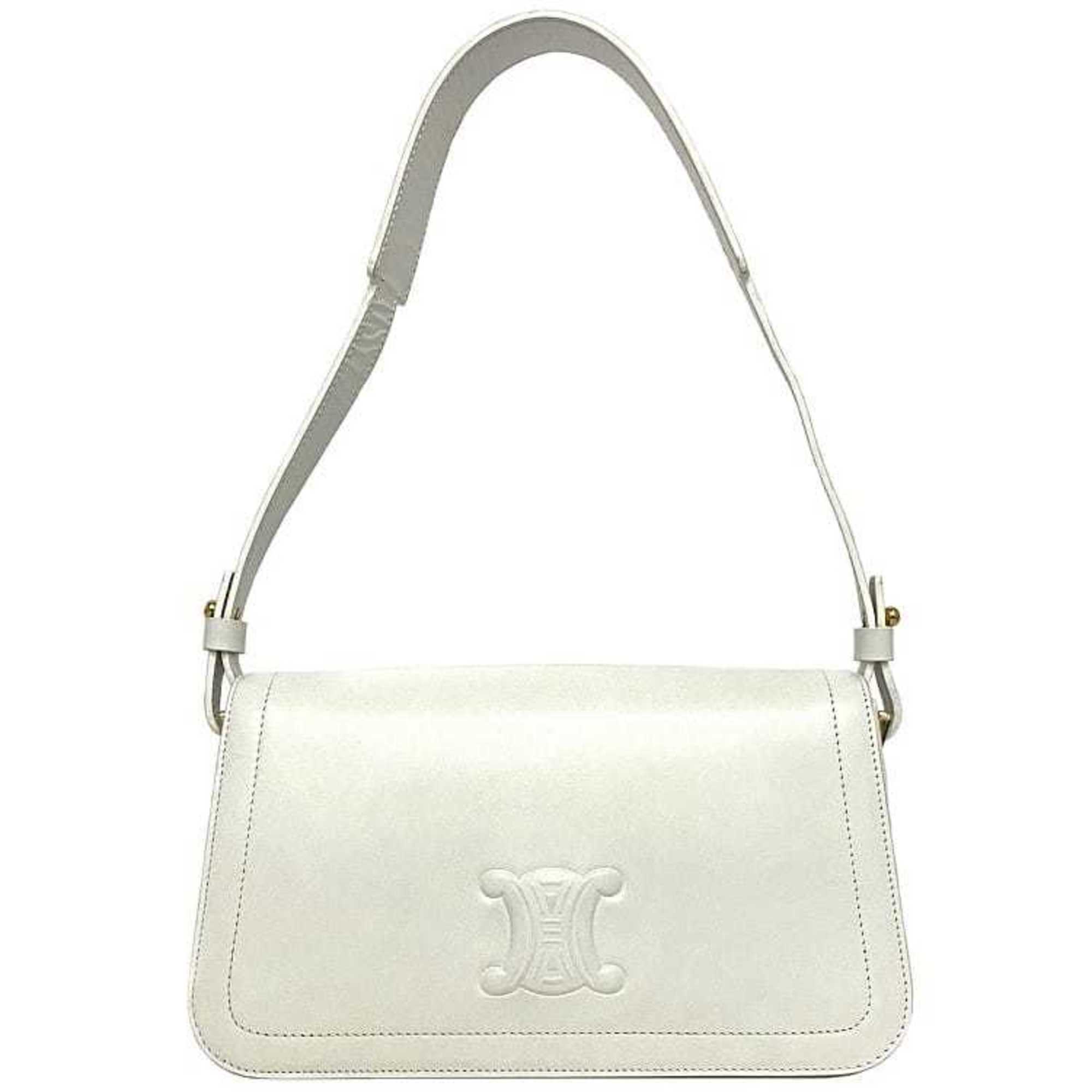 Celine Bag White Triomphe Cuile MA00 2 Full Flap Leather CELINE Shoulder Handbag Embossed Ladies eLADY Globazone