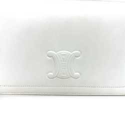 Celine Bag White Triomphe Cuile MA00/2 Full Flap Leather CELINE Shoulder Handbag Embossed Ladies